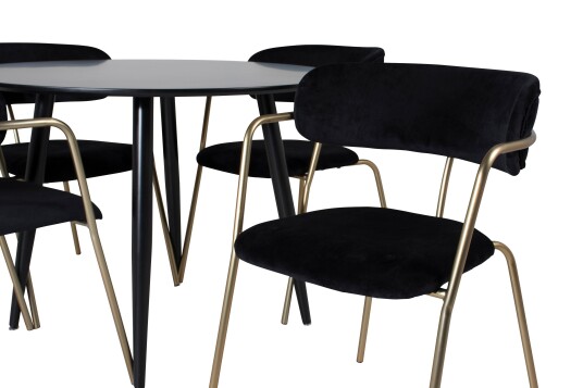 Venture Home Plaza Spisegruppe 100 cm Rund med 4 Arrow stoler Sort/Guld