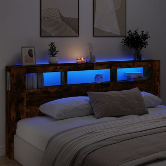  Sengegavl med LED røkt eik 220x18,5x103,5 cm konstruert tre 8721012259607