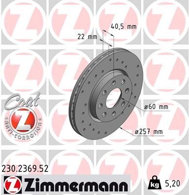 Bremseskive ZIMMERMANN 230.2369.52 Bremseskive ZIMMERMANN 230.2369.52