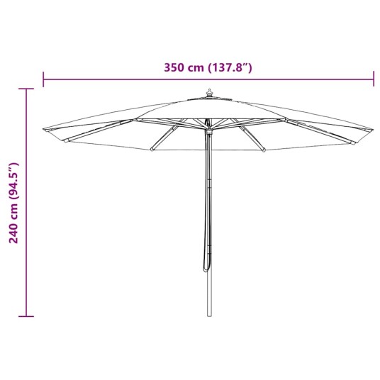 vidaXL Parasoll med trestang 350 cm burgunder