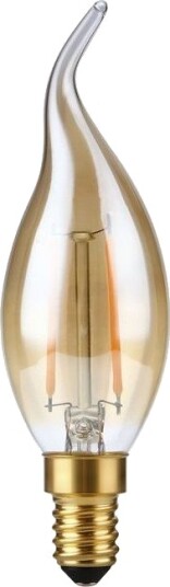Spl E14 2W dimbar LED kronepære med tipp   C35 filament 2200K gyllent glass   Dimbar : Dimbar Kulør : Ekstra varm