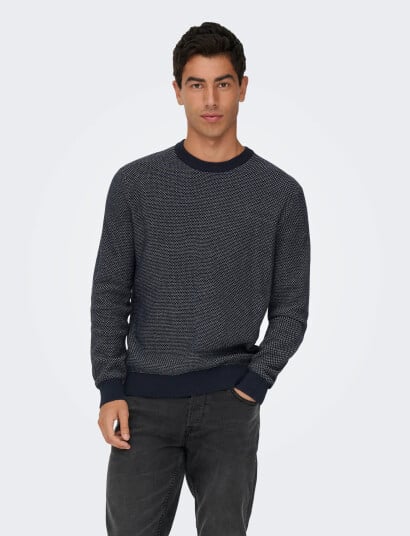 ONLY & SONS Onsmorgan 12 Structure Crew Knit Noos - Navy - S