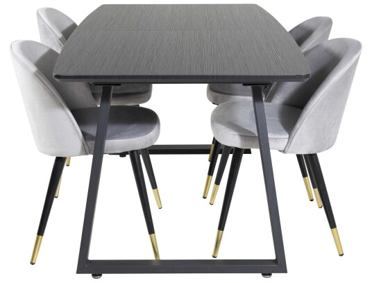 Venture Design Inca & Velvet spisegruppe Svart/svart 4 st stoler & bord 160 x 85 cm