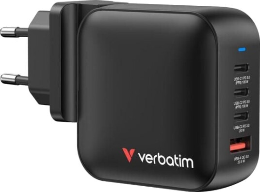 Verbatim Mini GaN Charger 100W USB-C 4-Port Lader Svart Verbatim Mini GaN Charger 100W USB-C 4-Port Lader Svart