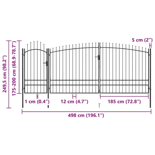 Gjerdeport med spydtopp 5x2,45 m svart