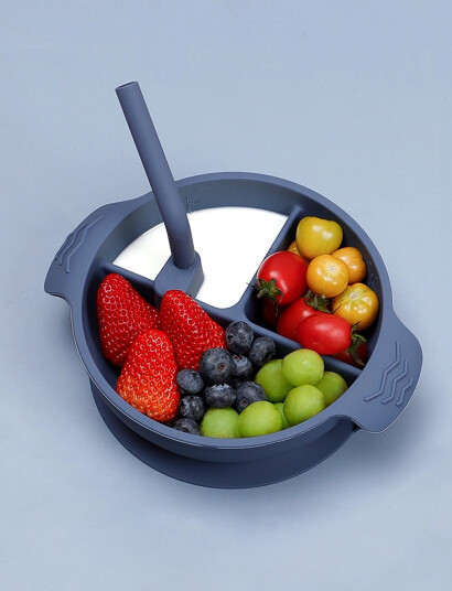 Haakaa Silicone Divided Suction Bowl Bluestone Blue ONE SIZE Haakaa Silicone Divided Suction Bowl Bluestone Blue ONE SIZE