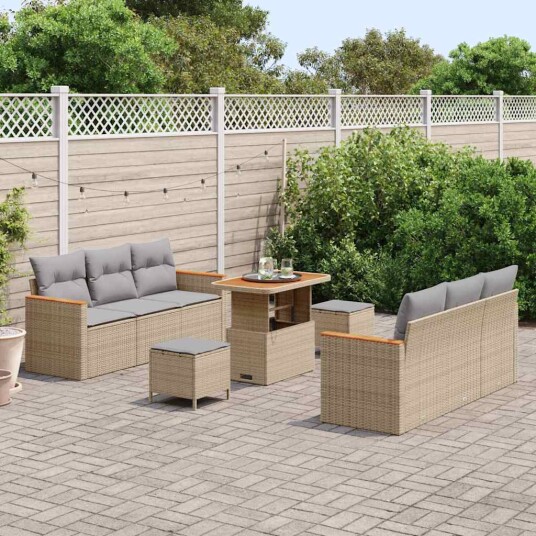 Hagesofa Set med pute med lagring 9 pcs Beige Poly rattan Hagesofa Set med pute med lagring 9 pcs Beige Poly rattan