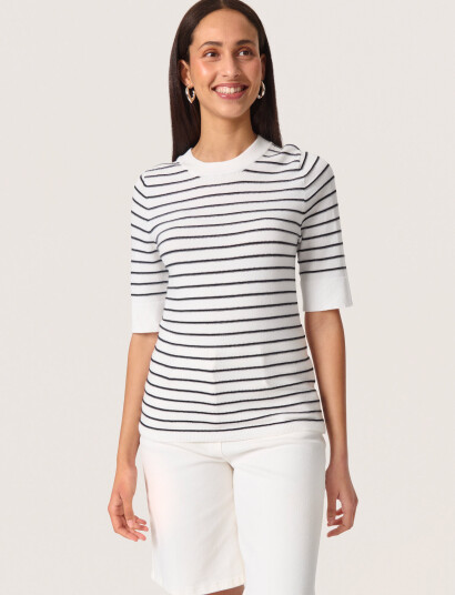 Soaked in Luxury Slspina Striped Pullover Ss - White - S