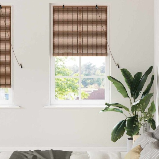 Vindu Persienne med gardiner Brun 90 x 220 cm Bambus