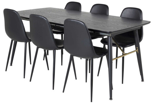 Venture Design Black Veneer & Polar spisegruppe Svart/svart 6 st stoler & bord 180 x 85 cm