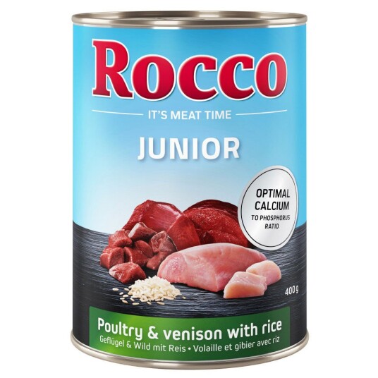 Rocco Junior 6 X 400 G Fjærkre & Vilt Med Ris + Kalsium