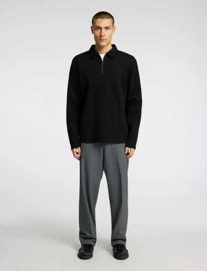Selected Slhmarc Rib Ls Polo - Black - L Selected Slhmarc Rib Ls Polo - Black - L