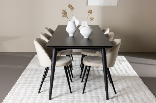 Venture Home Ellis Spisegruppe 230 cm Rektangulær med 6 Velvet stoler Sort/Beige