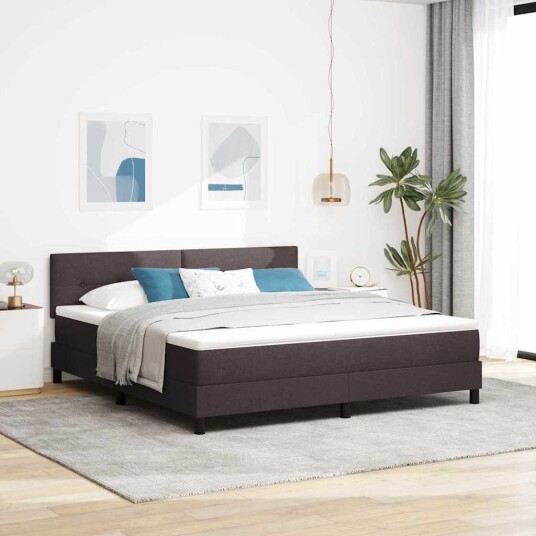 Box Spring Seng med Madrass Mørk Grå 180x200 cm Stoff Box Spring Seng med Madrass Mørk Grå 180x200 cm Stoff