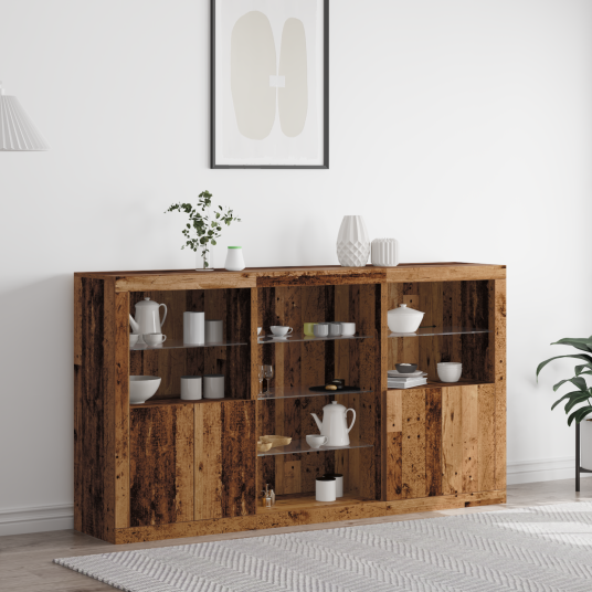 Skjenk med LED lys Gammelt tre 181.5x37x100 cm Konstruert tre