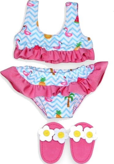 Heless Dukkeklær 35-45 cm Bikini med badesko med Flamingomotiv