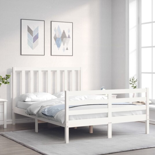 vidaXL Sengeramme med hodegavl hvit 4FT small double heltre