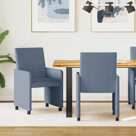 Spisebordsstoler med hjul 2 pcs Blå 57 x 66 x 94 cm Kordfløyel Spisebordsstoler med hjul 2 pcs Blå 57 x 66 x 94 cm Kordfløyel
