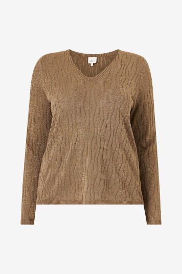 Only Carmakoma Topp carMella LS Glitter V neck Knt Brun