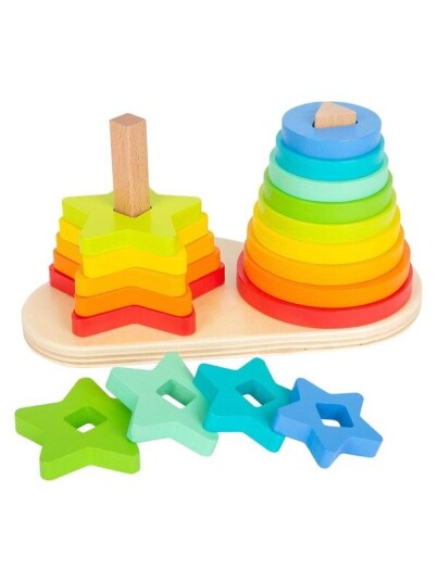 Small Foot Wooden Stacking Tower Rainbow Circle and Star 19dlg. Small Foot Wooden Stacking Tower Rainbow Circle and Star 19dlg.