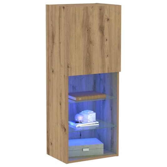  TV benk med LED lamper i håndverks eik 40,5x30x102 cm