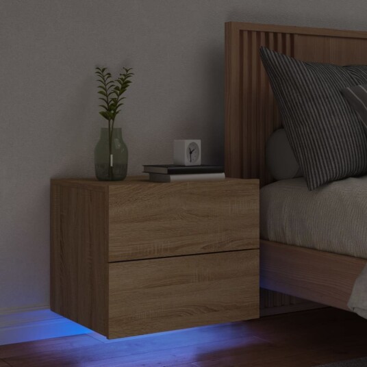  Vegghengt nattbord med LED-lys sonoma eik 8721012254008