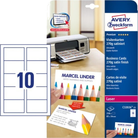 Avery Quick&Clean - business cards - 250 card(s) - 54 x 85 mm - 270 g/m Avery Quick&Clean - business cards - 250 card(s) - 54 x 85 mm - 270 g/m