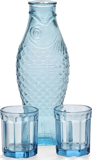 Fish & Fish Carafe With Tumbler Blue Fish & Fish Carafe With Tumbler Blue