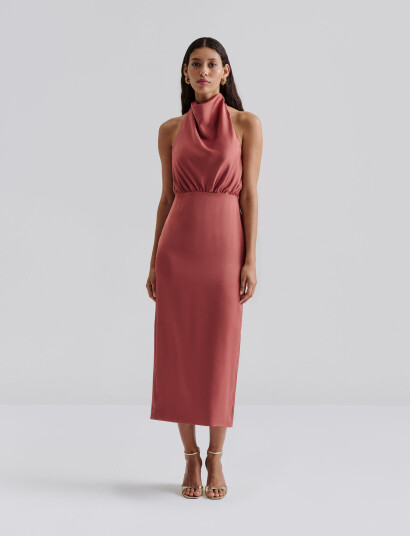 Malina Solange Open Back Halterneck Midi Dress - Pink - 44 Malina Solange Open Back Halterneck Midi Dress - Pink - 44