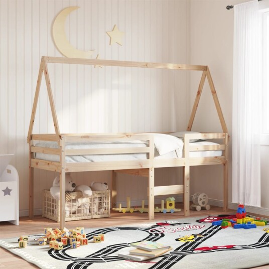 Høyseng med tak 80x200 cm heltre furu 8721102669934