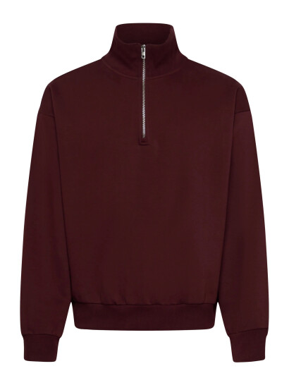 Weekday Loose Half Zip Sweatshirt - Burgundy - XS