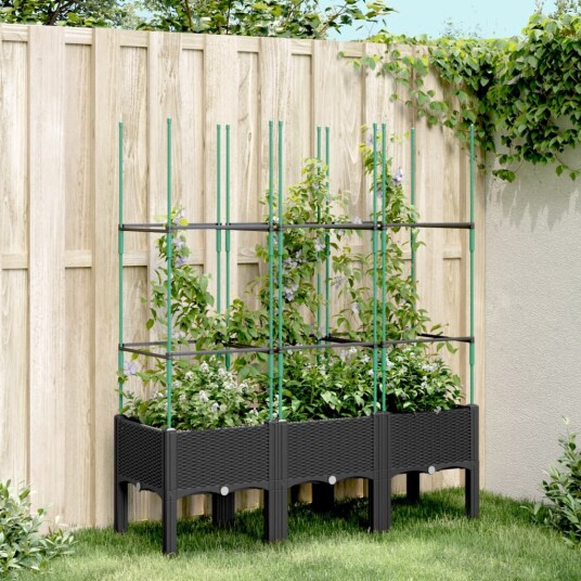 Plantekasse med espalier svart 120x40x142,5 cm PP
