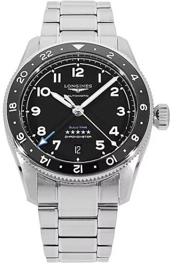 Longines Herreklokke L3.802.4.53.6 Spirit Zulu Time Sort/Stål Ø39 mm