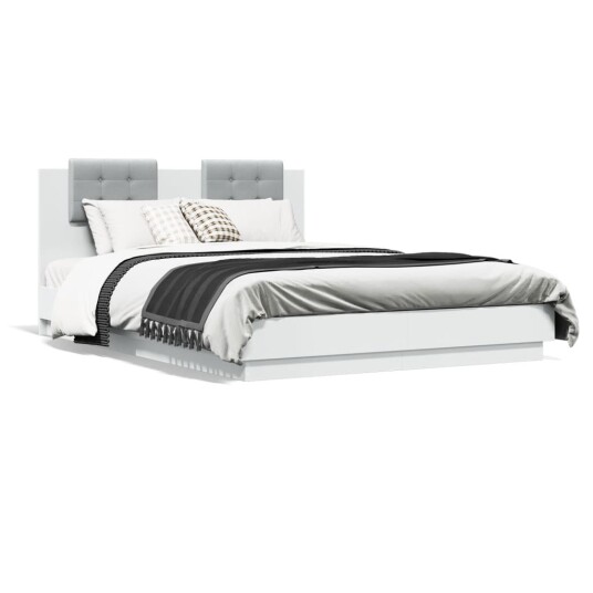Sengeramme med hodegavl og LED-lys hvit 140x200 cm 8721012277458
