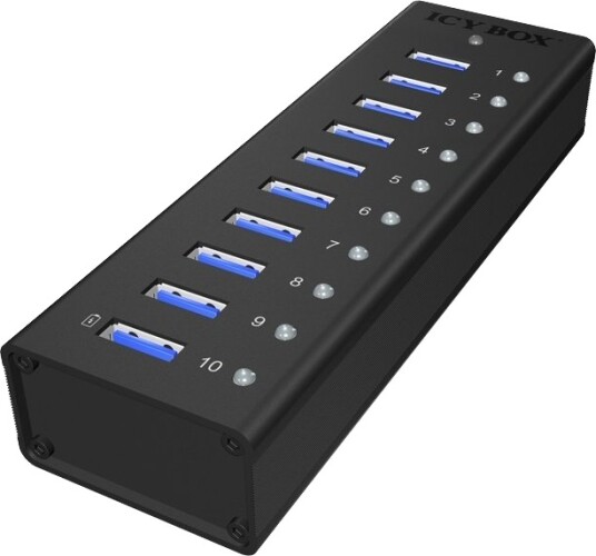 ICY BOX USB 3.0 hub 10 port alu med PSU IB AC6110