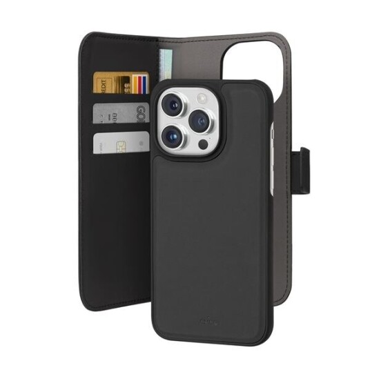 Puro 2-i-1 Flip-Cover Etui for iPhone 15 Pro - Svart, Eco-skinn