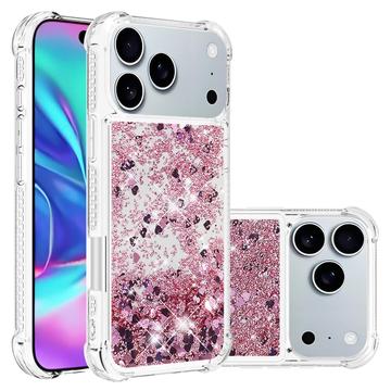 iPhone 17 Pro Glitter Quicksand TPU deksel rosagullhjerter