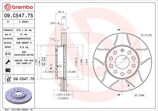 Bremseskive BREMBO 09.C547.75 Bremseskive BREMBO 09.C547.75