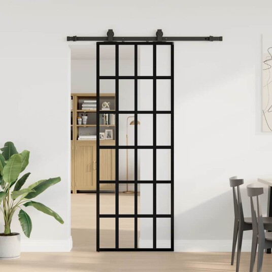 vidaXL Skyvedør med monteringssett svart 76x205 cm ESG-glass