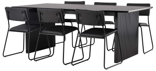 Venture Design Vail & Kenth spisegruppe Svart/svart 6 stoler & bord 200 x 100 cm