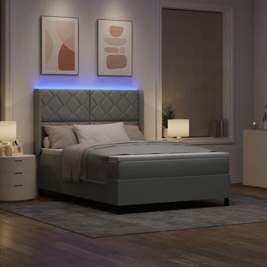 Box Spring Seng med Madrass og LED Lys Lysegrå 140x190 cm Fløyel Box Spring Seng med Madrass og LED Lys Lysegrå 140x190 cm Fløyel