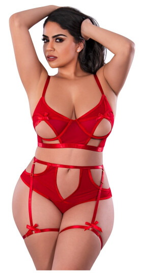 Magic Silk Holidaze Bralette og Truse Sett Plus Size Red Queen
