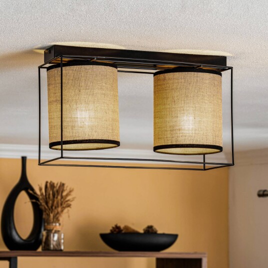 BRITOP Taklampe Tubo tekstilskjerm beige 2 lyskilder