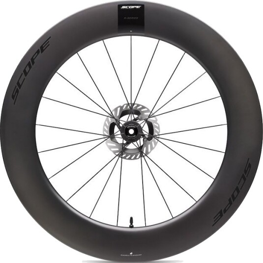 Scope R8.T 700c 85mm forhjul carbon disc svarte decals Scope R8.T 700c 85mm forhjul carbon disc svarte decals