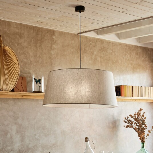 Hengelampe COREP Tambour dimmbar Beige Stue Stoff / Tekstil 35 Beige