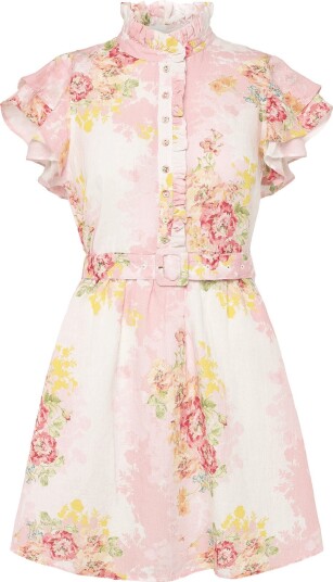 by Ti Mo Linen Ruffle Dress Pink XS