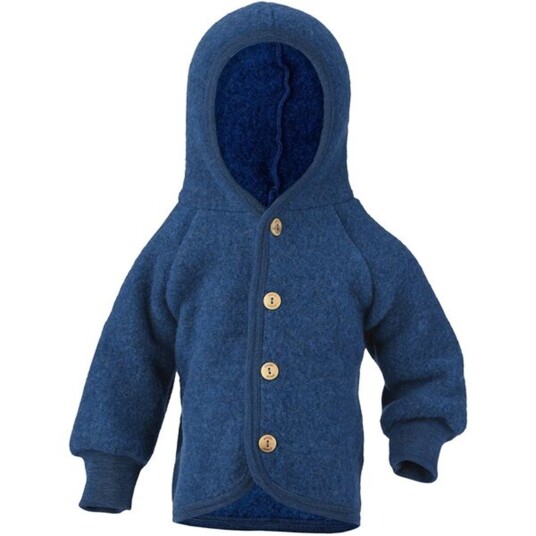 Engel Hooded Cardigan m. Træknapper Blue Mélange 62-68