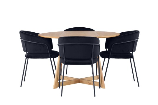 Venture Design Yadikon & Selma spisegruppe Svart/brun 4 stoler & bord 120 cm