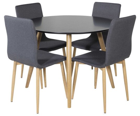 Venture Design Plaza & Windu spisegruppe Svart/grå 4 st stoler & bord 100 cm