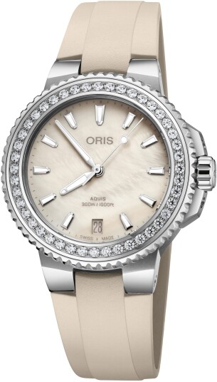 Oris Dameklokke 01 733 7792 4956 07 4 19 61FC Aquis Hvit/Gummi Ø36.5 Oris Dameklokke 01 733 7792 4956 07 4 19 61FC Aquis Hvit/Gummi Ø36.5